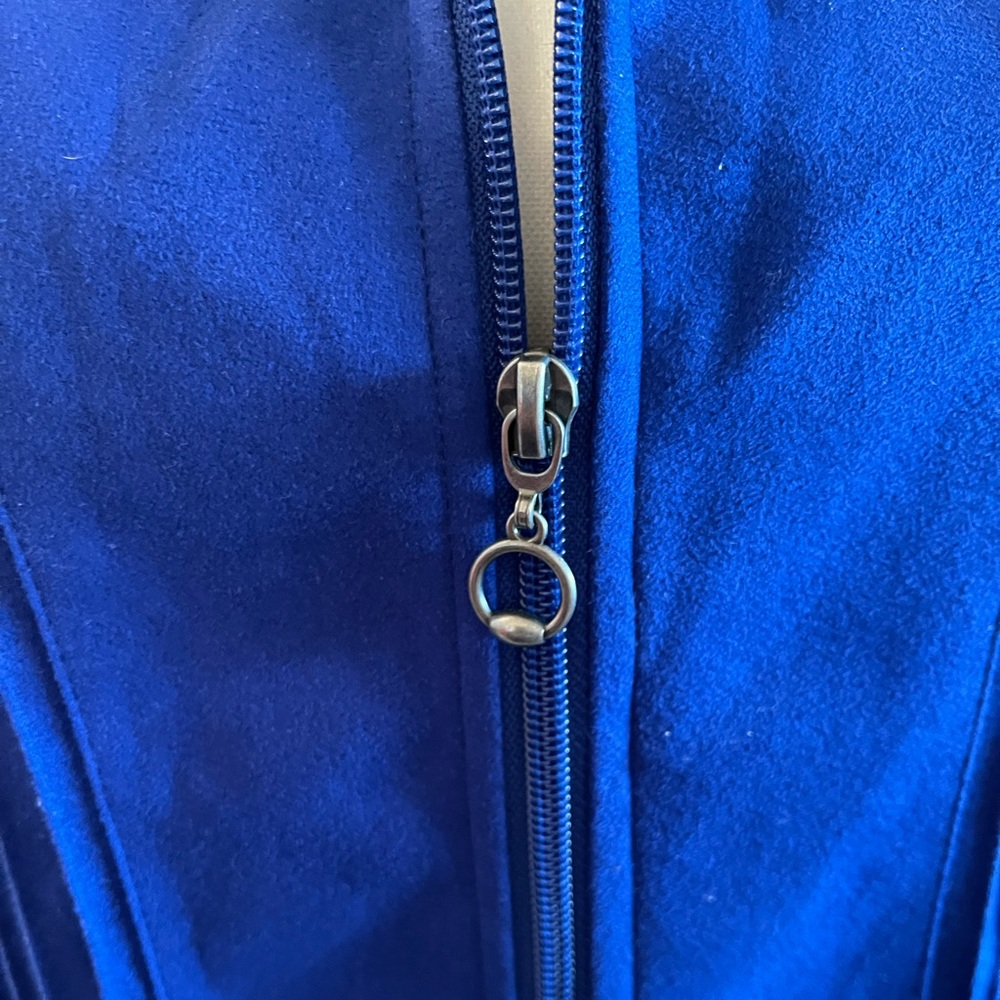 Cobalt blue petite 8 zip up jacket.